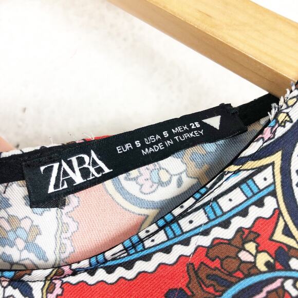 Zara Paisley Scarf Mix Print Satin Faux Wrap Mini Dress Small Boho Western - Picture 5 of 14